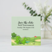 Golf Crocodile auf Golfplatz lustiges Party Einladung (Stehend Vorderseite)