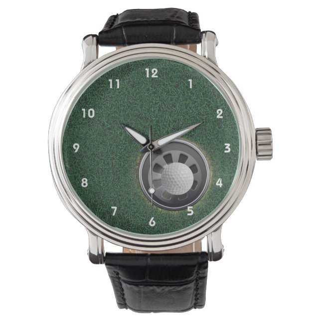 Golf Cup und Ball auf den Grüntönen Armbanduhr (Vorderseite)