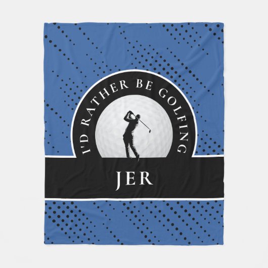 Golf Custom Golfer Monogram Silhouette Blue Black Fleecedecke (Vorderseite)
