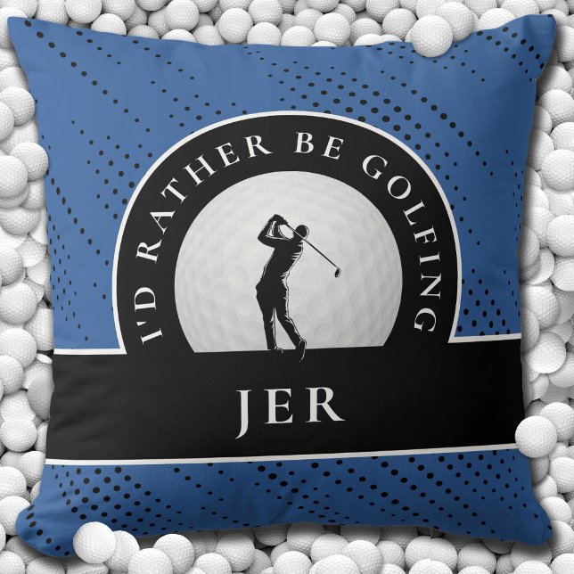 Golf Custom Golfer Monogram Silhouette Blue Black Kissen (Von Creator hochgeladen)