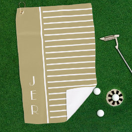 Golf Custom Initials | Goldweiße, moderne Streifen Golfhandtuch