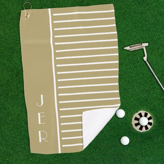Golf Custom Initials | Goldweiße, moderne Streifen Golfhandtuch