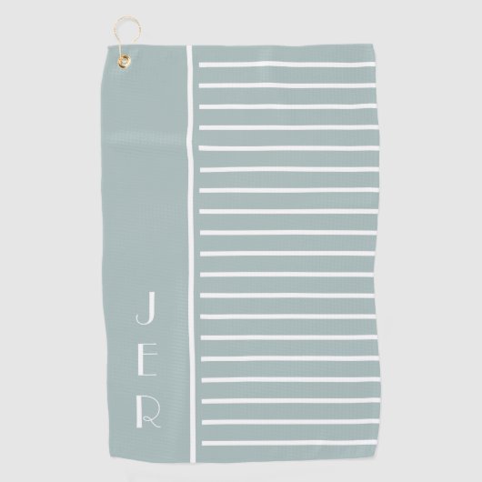 Golf Custom Initials | Sage Green Modern Strips Golfhandtuch (Vorderseite)