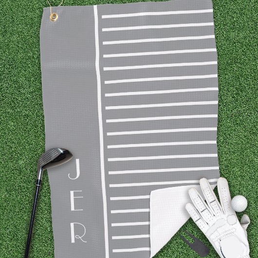Golf Custom Initials | Treny Gray Modern Stripes Golfhandtuch