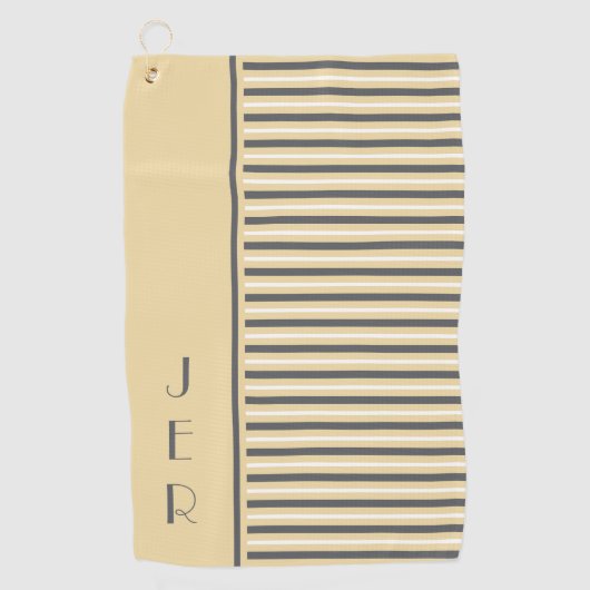 Golf Custom Monogram Initials Yellow Grey Stripe Golfhandtuch (Vorderseite)