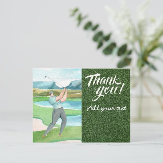 Golf danke Ihnen mit Golfer Golf auf Grün Postkarte (Stehend Vorderseite)