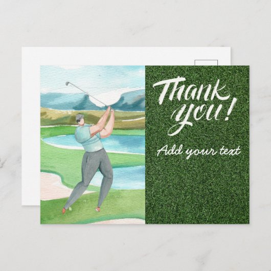 Golf danke Ihnen mit Golfer Golf auf Grün Postkarte (Vorne/Hinten)