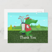 Golf Danke Karte mit Crocodile Golfer auf grün (Vorne/Hinten)