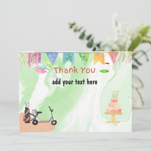 Golf Danke Karte mit Golf unter Flagge (Stehend Vorderseite)