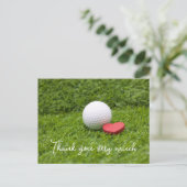 Golf Danke Karte mit Golfball auf grün (Stehend Vorderseite)