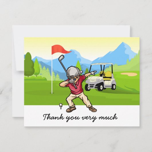 Golf Danke Karte mit Golfer auf Grün (Vorderseite)