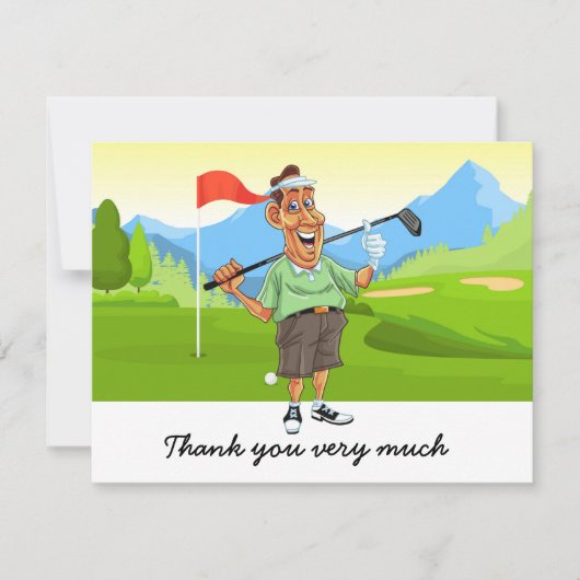 Golf Danke Karte mit Golfer auf Grün (Vorderseite)