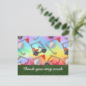 Golf Danke Karte mit Karren und Flagge (Stehend Vorderseite)