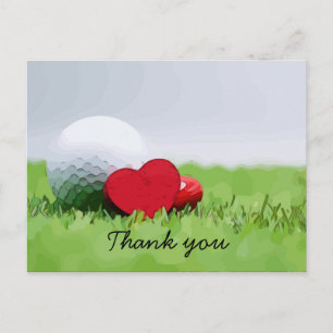 Golf Danke mit Golfball und Liebesherz Postkarte