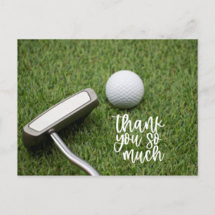 Golf Danke mit Golfball und Putter auf Grün Postkarte