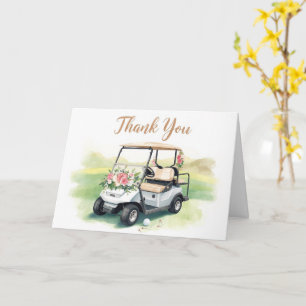 Golf Danke mit Golfwagen und Blumen Karte