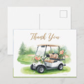 Golf Danke mit Golfwagen und Blumen Postkarte (Vorne/Hinten)