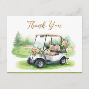 Golf Danke mit Golfwagen und Blumen Postkarte