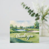 Golf Danke-Text auf Putting Green Postkarte (Stehend Vorderseite)