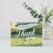 Golf Danke-Text auf Putting Green Postkarte (Stehend Vorderseite)