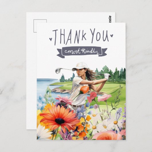 Golf Dankeschön Karte mit Blume Aquarell (Vorne/Hinten)