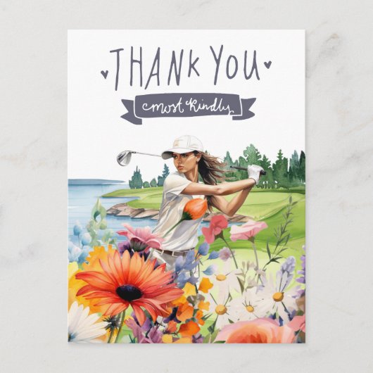 Golf Dankeschön Karte mit Blume Aquarell (Vorderseite)