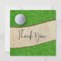 Golf Dankeschön Karte mit Golfball auf grünem Gras