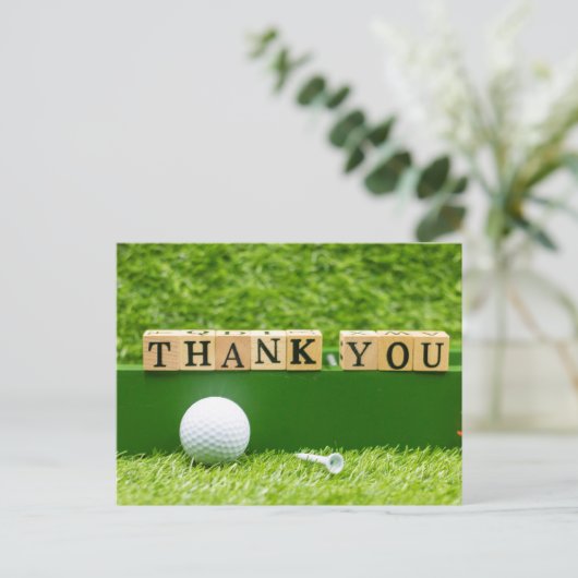 Golf Dankeschön Karte mit Golfball und Abschlag (Stehend Vorderseite)