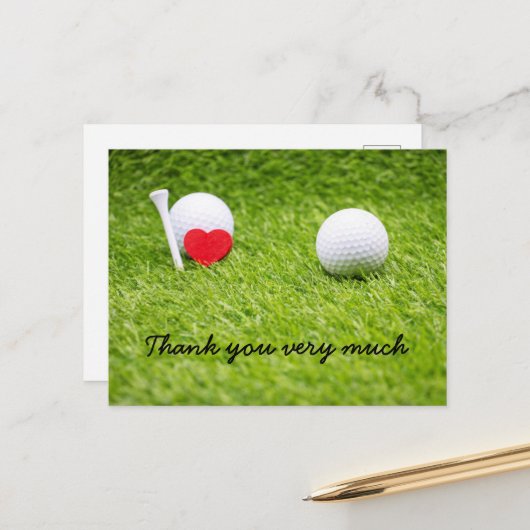 Golf Dankeschön Karte mit Golfball und Herz Liebe (Vorderseite/Rückseite Beispiel)