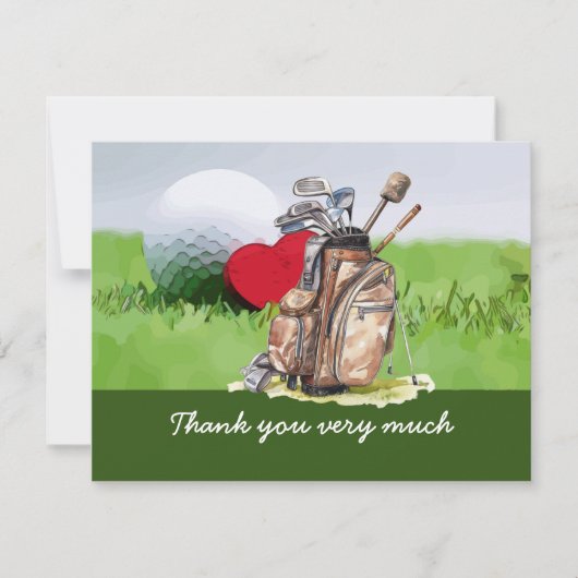 Golf Dankeschön Karte mit Golfball und Herz Liebe (Vorderseite)