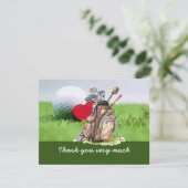 Golf Dankeschön Karte mit Golfball und Herz Liebe (Stehend Vorderseite)