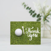 Golf Dankeschön Karte mit Golfball und Tee grün (Stehend Vorderseite)