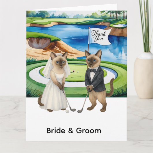 Golf Dankeschön Karte mit Golfer Cat Wedding Party (Vorderseite)