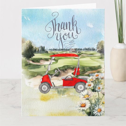 Golf Dankeschön Karte mit Golfwagen Aquarell (Vorderseite)