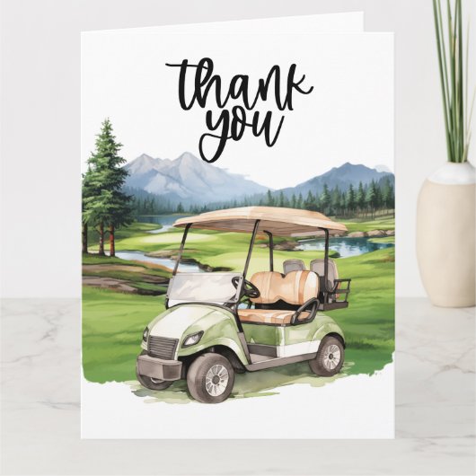 Golf Dankeschön Karte mit Golfwagen Aquarell (Vorderseite)