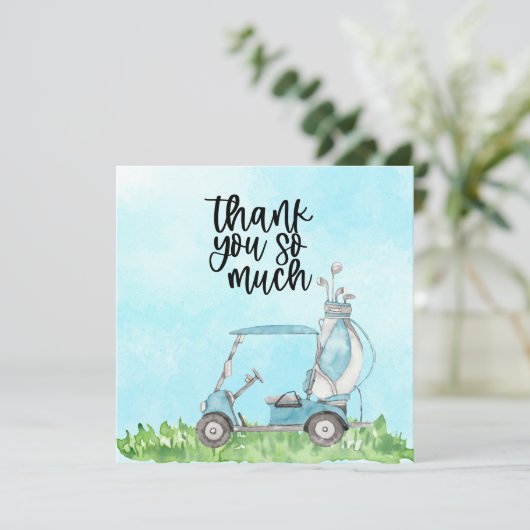 Golf Dankeschön Karte mit Golfwagen Aquarell (Stehend Vorderseite)