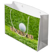 Golf-Dankeskarte mit Golfball auf Tee Große Geschenktüte (Rückseite Schrägansicht)
