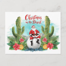 Golf Desert Christmas Cactus Santa Claus Golfer Feiertagspostkarte