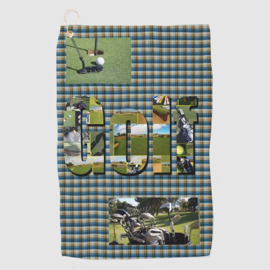 Golf Design auf grünem Tartan, Golfhandtuch (Vorderseite)