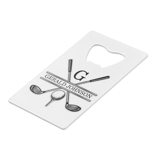 Golf Design Monogram Template Credit Card Bottle O Geldbeutel Flaschenöffner (Vorderseite Schrägansicht)