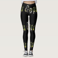 Golf Dimensional Logo, Ladys Black Leggings.