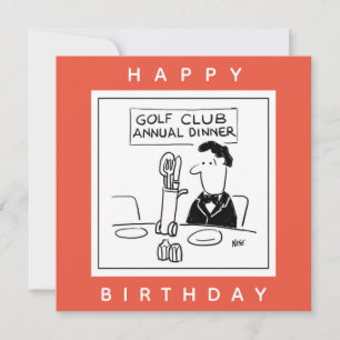Golf-Dinner hat Besteck im Golfwagen Cartoon Karte
