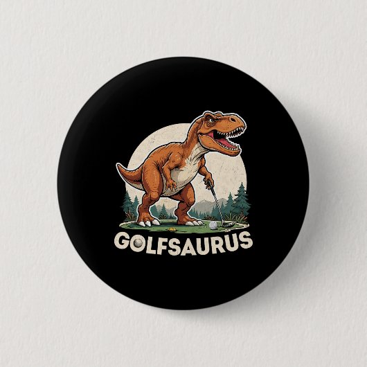 Golf-Dinosaur Golfer T-Rex spielt Golf Dino Golfi Button (Vorderseite)