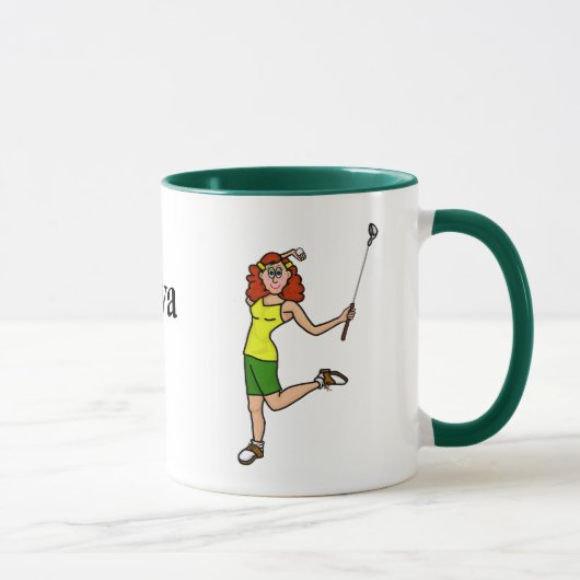 Golf Diva Red Hiar Woman Golfer Tasse (Rechts)