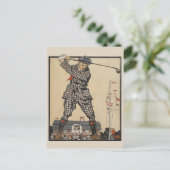 Golf durch die Zeit: Man Swinging Golf Club Postkarte (Stehend Vorderseite)