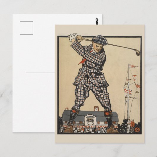 Golf durch die Zeit: Man Swinging Golf Club Postkarte (Vorne/Hinten)