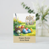 Golf Easter for golfer watercolor Spring Postkarte (Stehend Vorderseite)