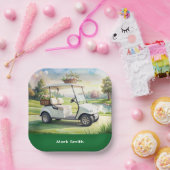Golf Easter holiday with golf cart and easter eggs Pappteller (Party)