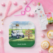 Golf Easter holiday with golf cart and easter eggs Pappteller (Party)