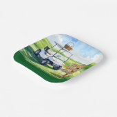 Golf Easter holiday with golf cart and easter eggs Pappteller (Gewinkelt)